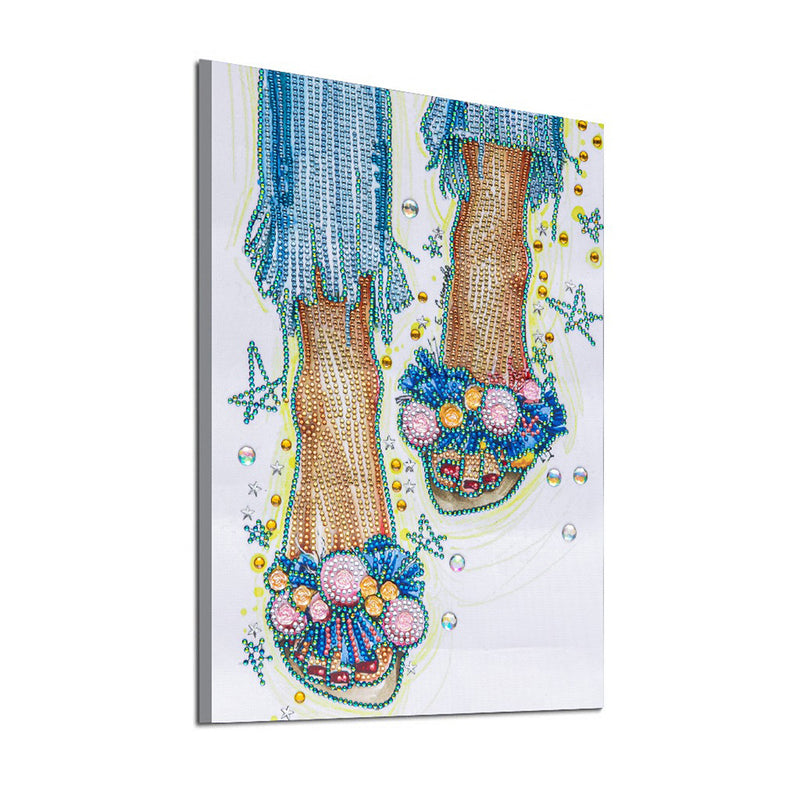 Girl Wearing Floral Slippers Special Shaped Drills Diamond Painting