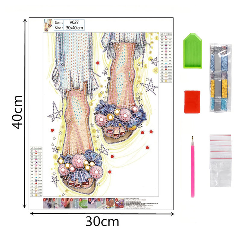 Girl Wearing Floral Slippers Special Shaped Drills Diamond Painting