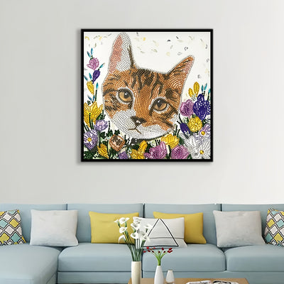 Orange Cat among Flowers Special Shaped Drills Diamond Painting