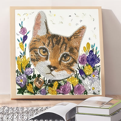 Orange Cat among Flowers Special Shaped Drills Diamond Painting