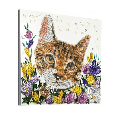 Orange Cat among Flowers Special Shaped Drills Diamond Painting