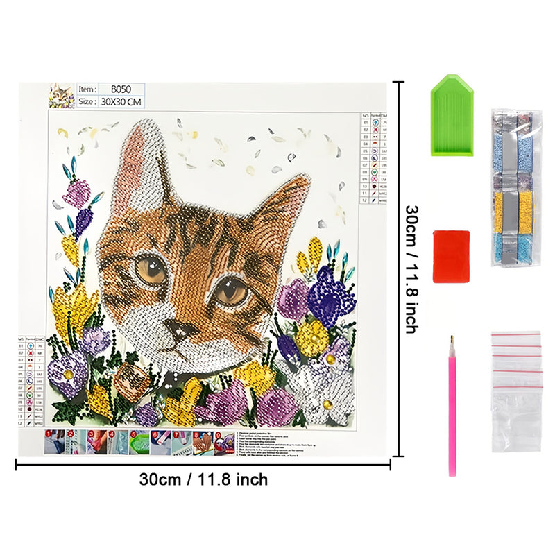 Orange Cat among Flowers Special Shaped Drills Diamond Painting