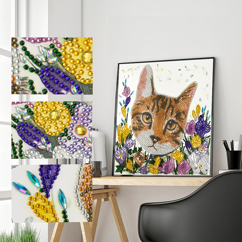 Orange Cat among Flowers Special Shaped Drills Diamond Painting