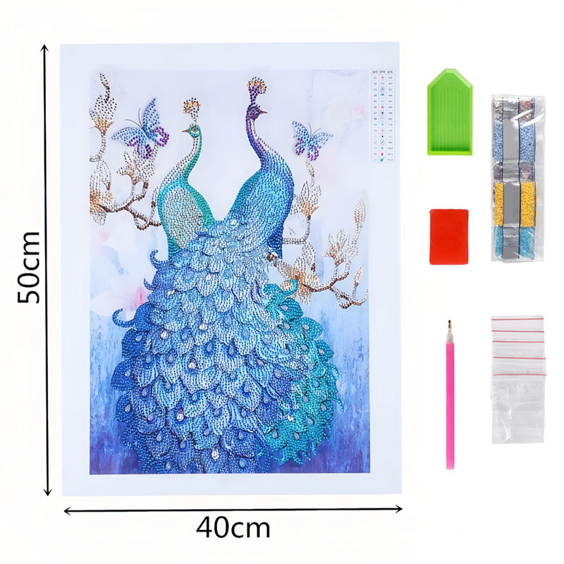 Green and Blue Peacock Special Shaped Drills Diamond Painting