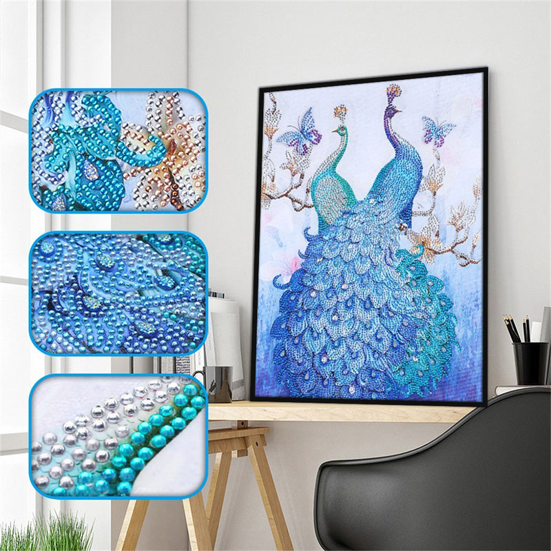 Green and Blue Peacock Special Shaped Drills Diamond Painting