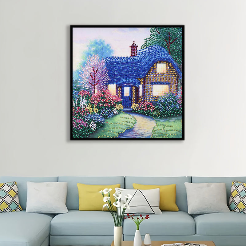 Blue Garden Hut Special Shaped Drills Diamond Painting