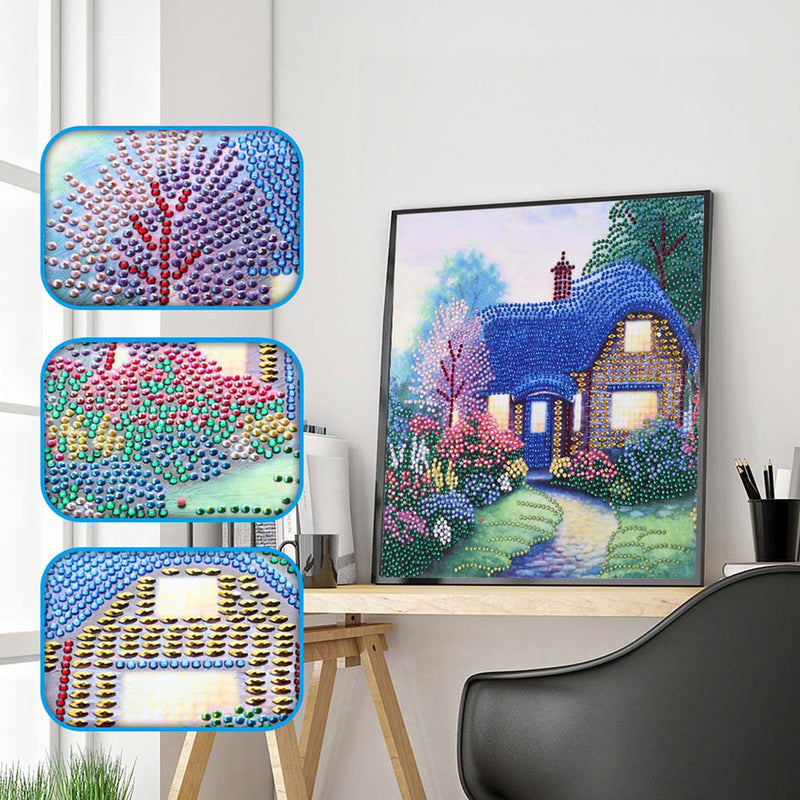 Blue Garden Hut Special Shaped Drills Diamond Painting