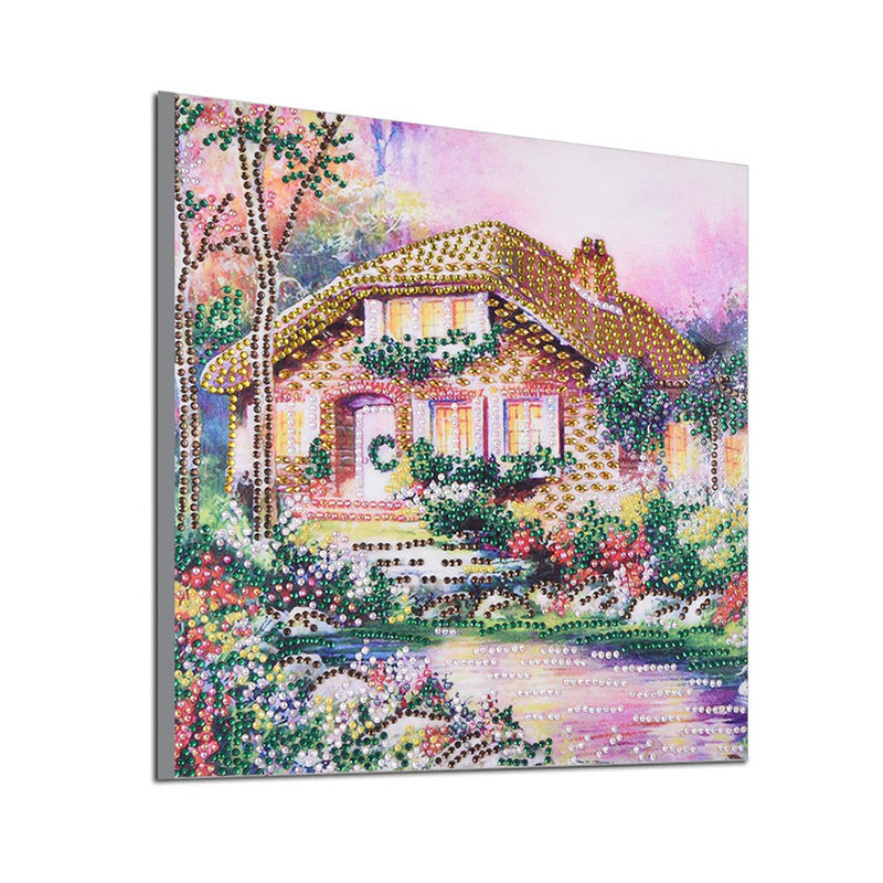 Yellow Garden Hut by the River Special Shaped Drills Diamond Painting