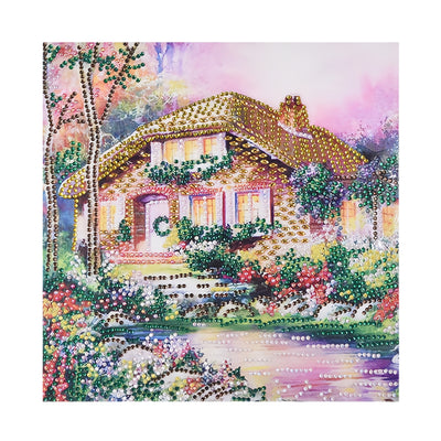 Yellow Garden Hut by the River Special Shaped Drills Diamond Painting