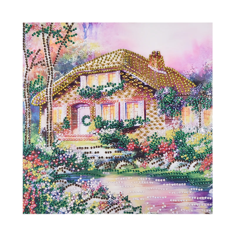 Yellow Garden Hut by the River Special Shaped Drills Diamond Painting