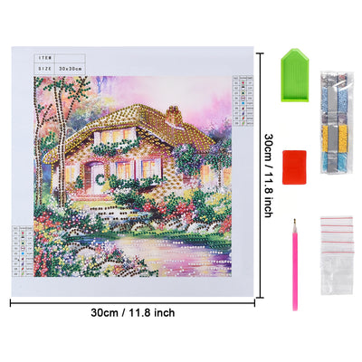 Yellow Garden Hut by the River Special Shaped Drills Diamond Painting