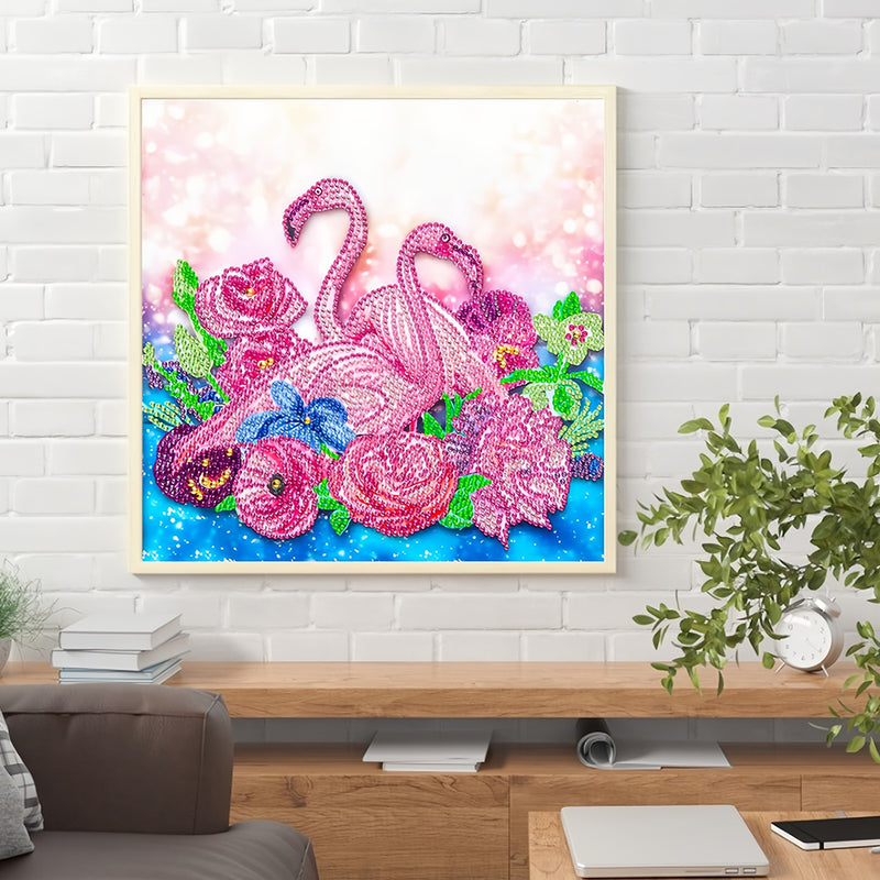 Pink Flamingos and Flowers Special Shaped Drills Diamond Painting