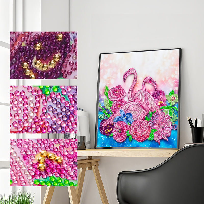 Pink Flamingos and Flowers Special Shaped Drills Diamond Painting