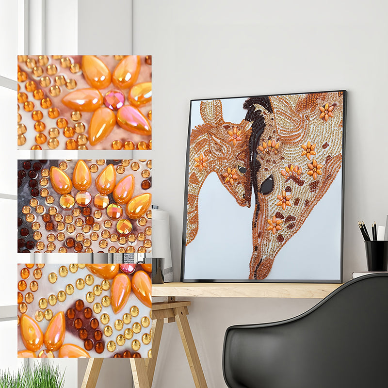 Warm Giraffe Mother and Child Special Shaped Drills Diamond Painting