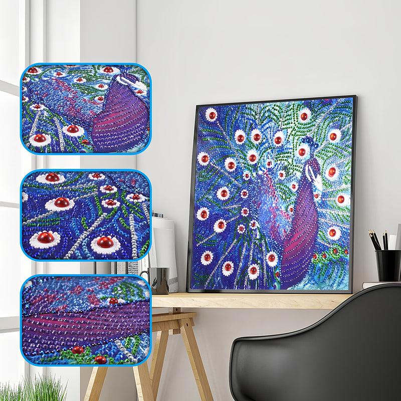 Blue and Purple Peacock Special Shaped Drills Diamond Painting