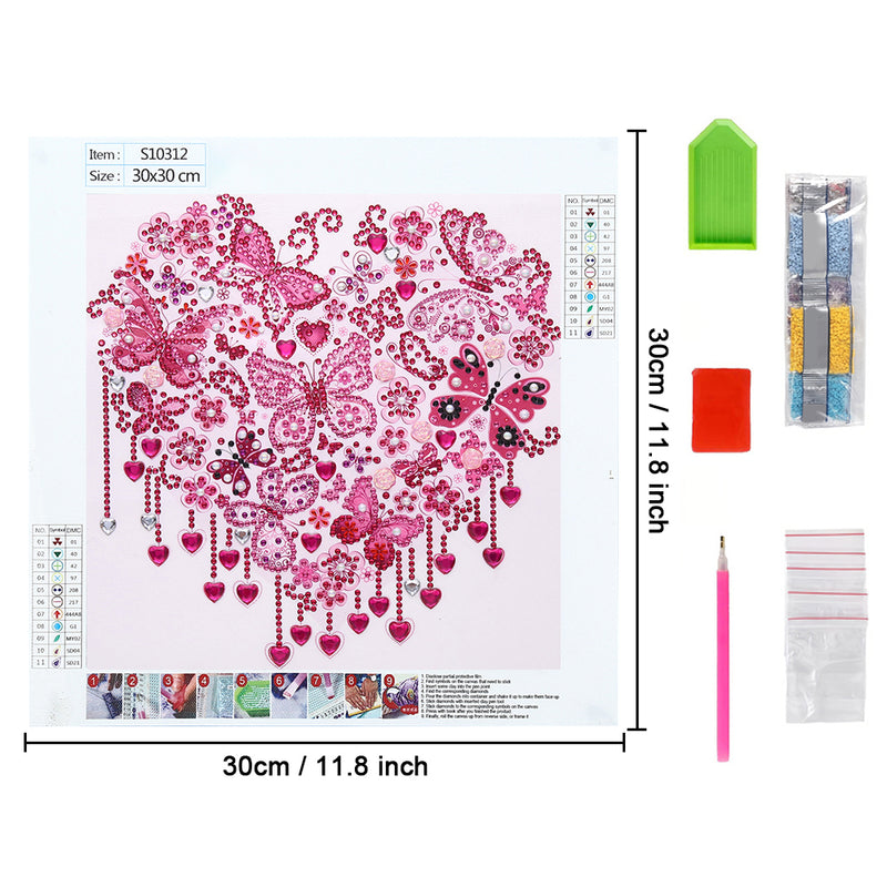 Red Butterfly Heart Special Shaped Drills Diamond Painting