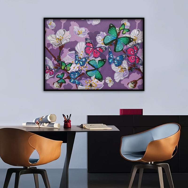 Colorful Butterflies and White Flowers Special Shaped Drills Diamond Painting