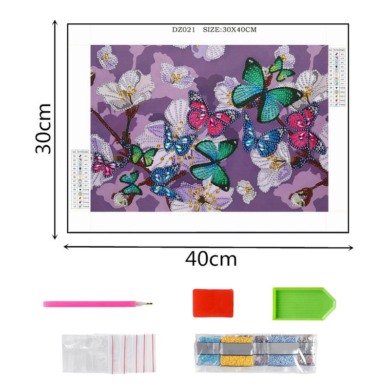 Colorful Butterflies and White Flowers Special Shaped Drills Diamond Painting