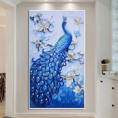 Blue Peacock and Orchid Special Shaped Drills Diamond Painting