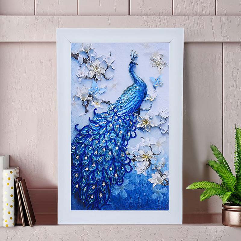 Blue Peacock and Orchid Special Shaped Drills Diamond Painting