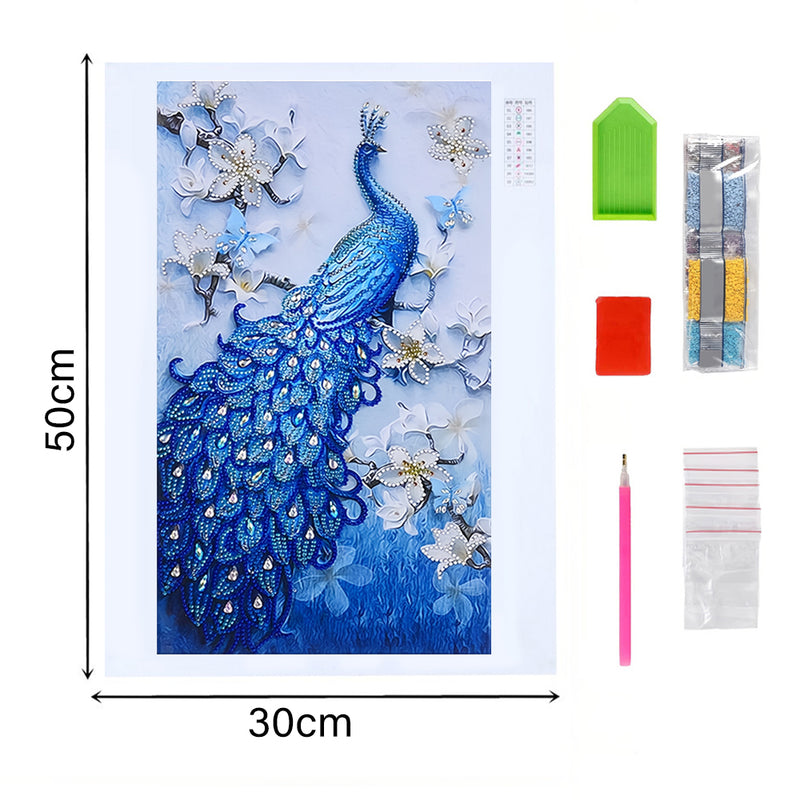 Blue Peacock and Orchid Special Shaped Drills Diamond Painting