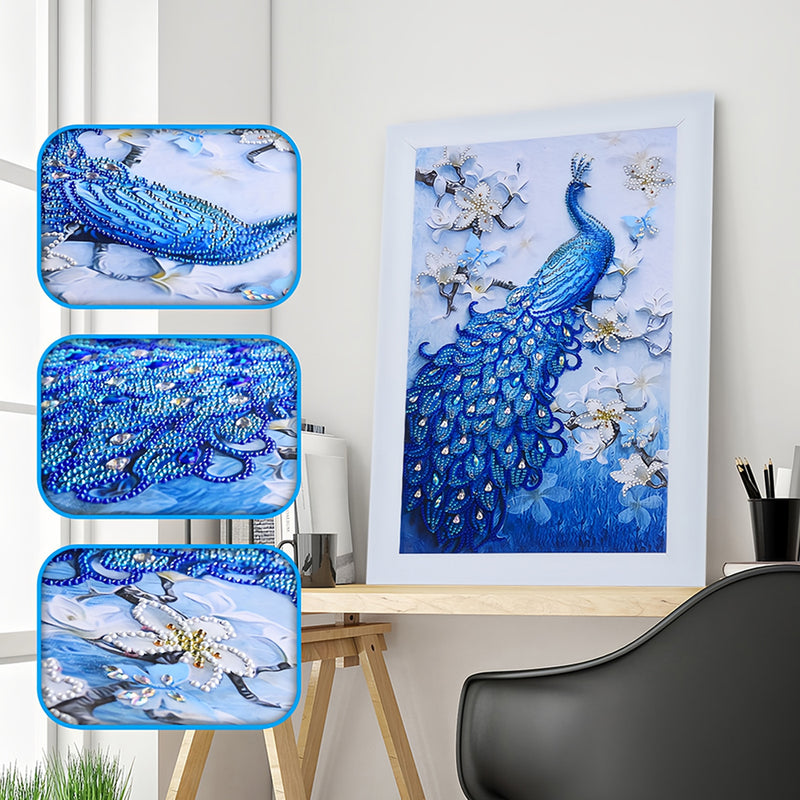 Blue Peacock and Orchid Special Shaped Drills Diamond Painting