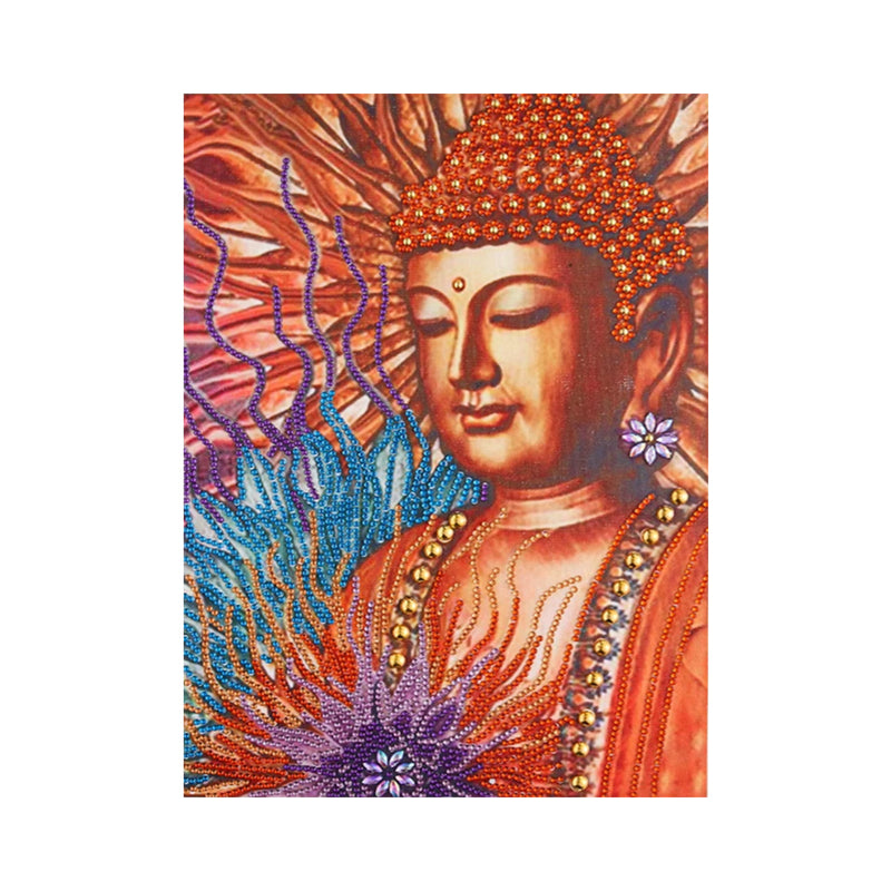 Orange Buddha Statue and Lotus Special Shaped Drills Diamond Painting