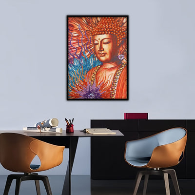 Orange Buddha Statue and Lotus Special Shaped Drills Diamond Painting