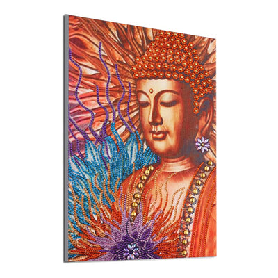 Orange Buddha Statue and Lotus Special Shaped Drills Diamond Painting