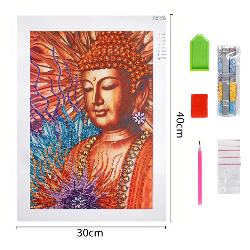 Orange Buddha Statue and Lotus Special Shaped Drills Diamond Painting