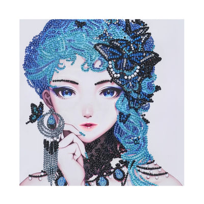 Elegant Blue-Haired Butterfly Woman Special Shaped Drills Diamond Painting