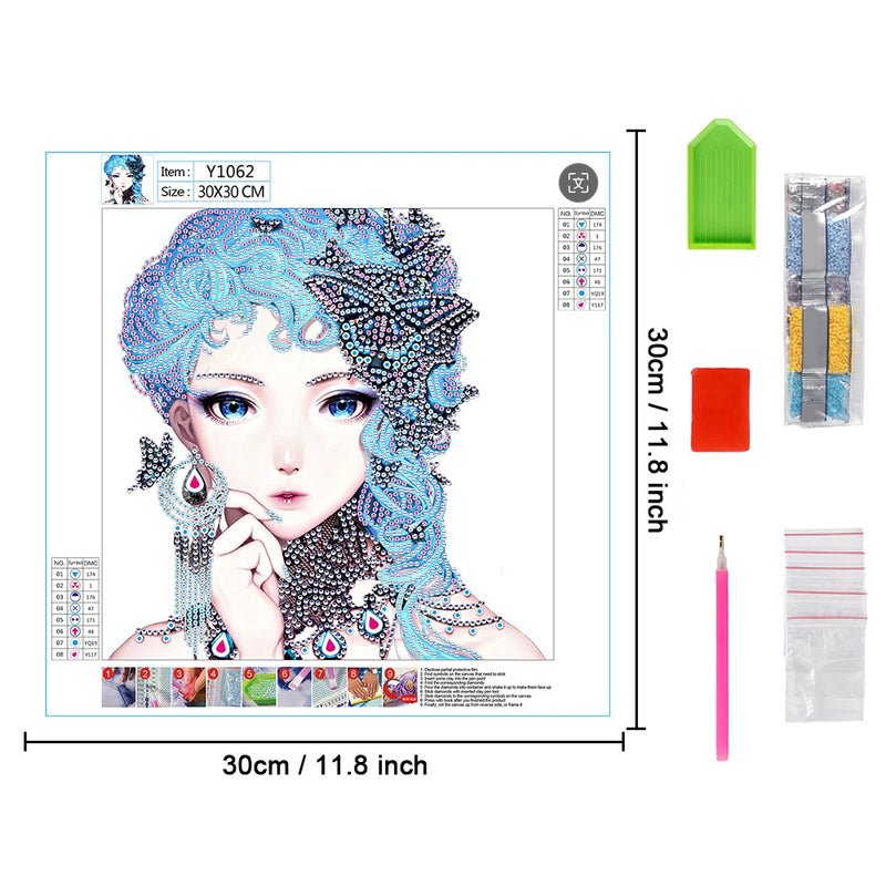 Elegant Blue-Haired Butterfly Woman Special Shaped Drills Diamond Painting