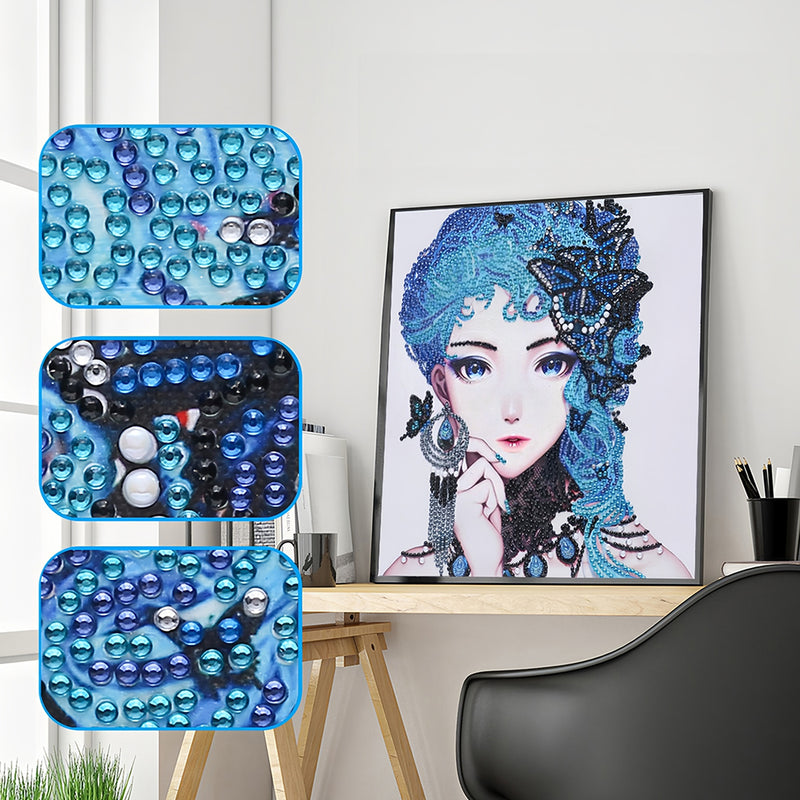 Elegant Blue-Haired Butterfly Woman Special Shaped Drills Diamond Painting