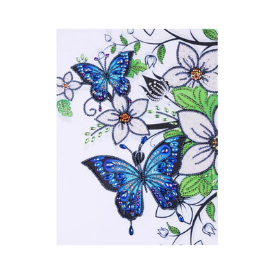 Blue Butterfly and White Flowers Special Shaped Drills Diamond Painting