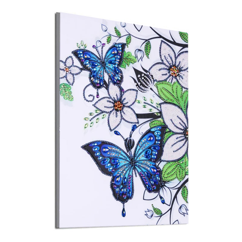 Blue Butterfly and White Flowers Special Shaped Drills Diamond Painting