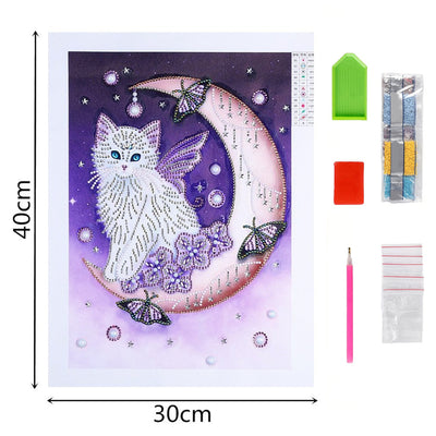 Butterfly Cat on the Moon Special Shaped Drills Diamond Painting