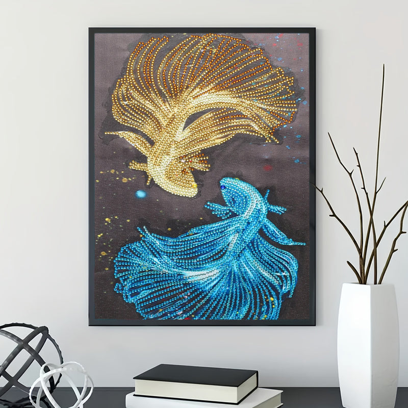 Golden and Blue Fish Special Shaped Drills Diamond Painting