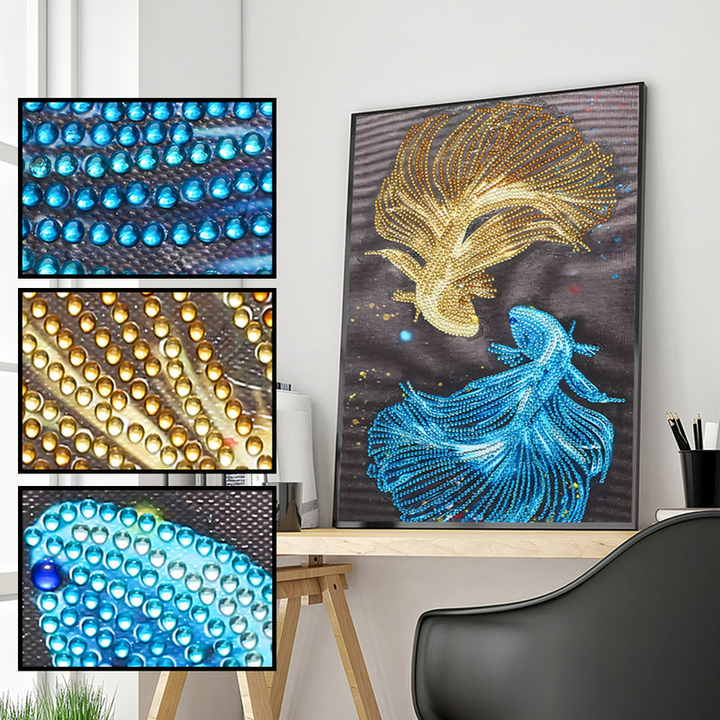 Golden and Blue Fish Special Shaped Drills Diamond Painting