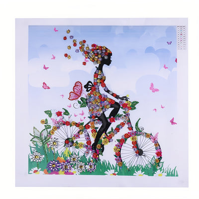 Girl on Flower Bike Special Shaped Drills Diamond Painting