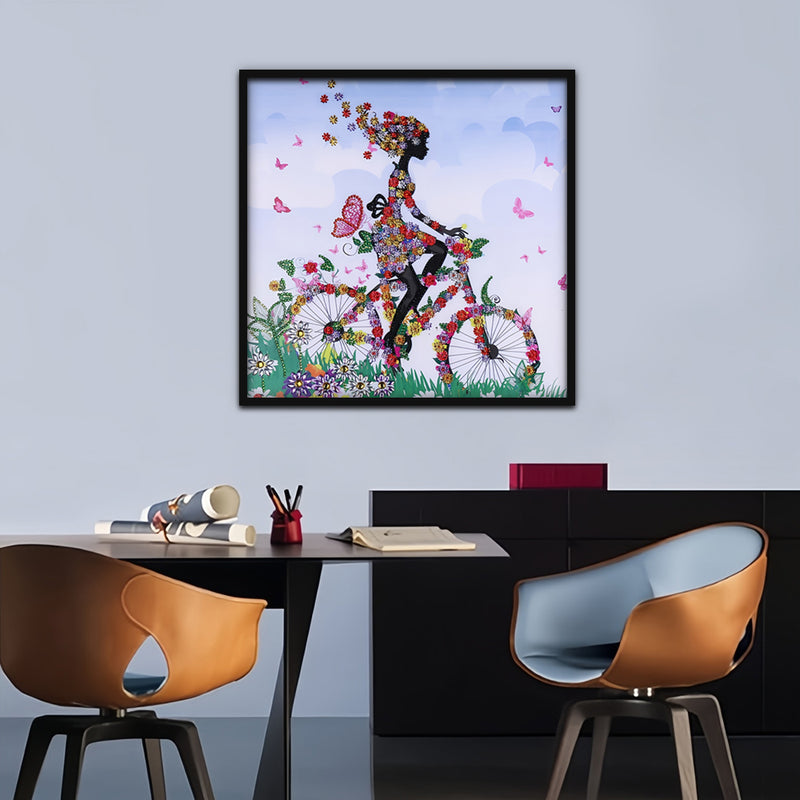 Girl on Flower Bike Special Shaped Drills Diamond Painting