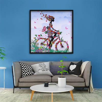 Girl on Flower Bike Special Shaped Drills Diamond Painting