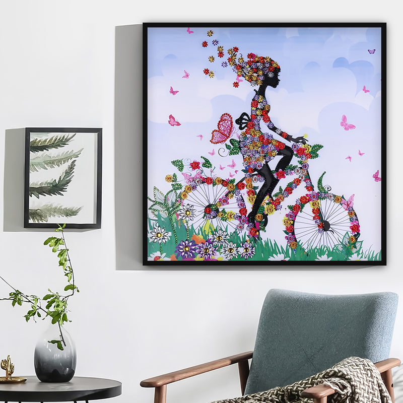 Girl on Flower Bike Special Shaped Drills Diamond Painting