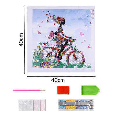 Girl on Flower Bike Special Shaped Drills Diamond Painting