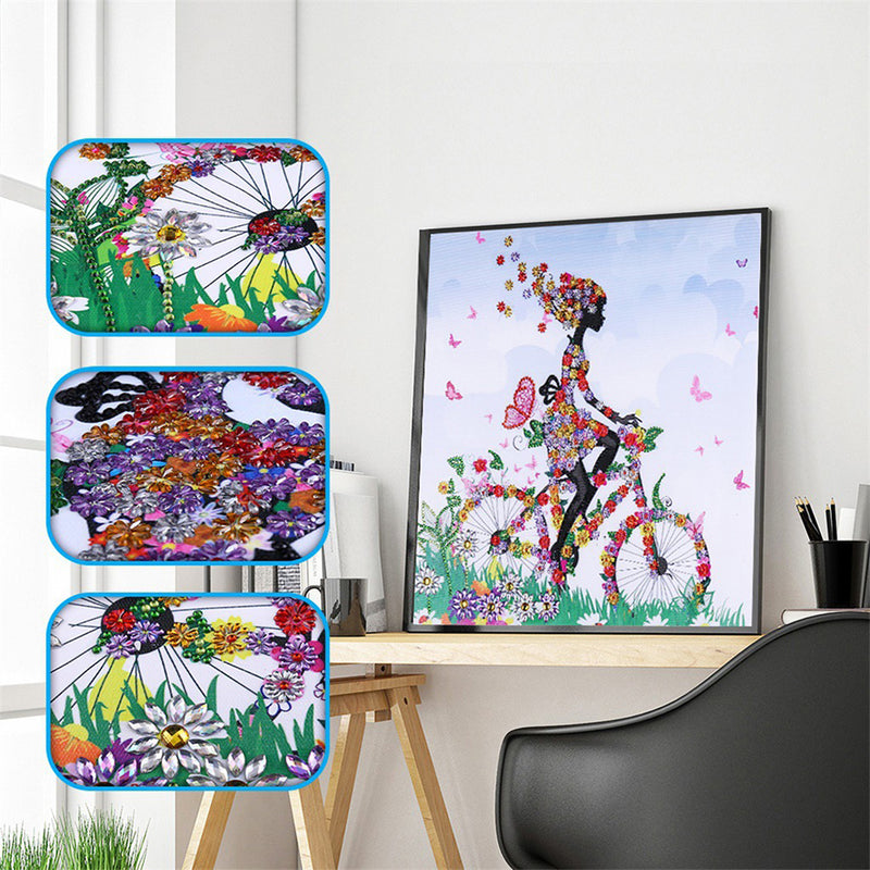 Girl on Flower Bike Special Shaped Drills Diamond Painting