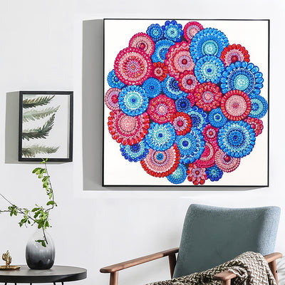 Red and Blue Bohemian Mandala Special Shaped Drills Diamond Painting