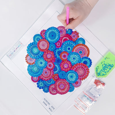 Red and Blue Bohemian Mandala Special Shaped Drills Diamond Painting