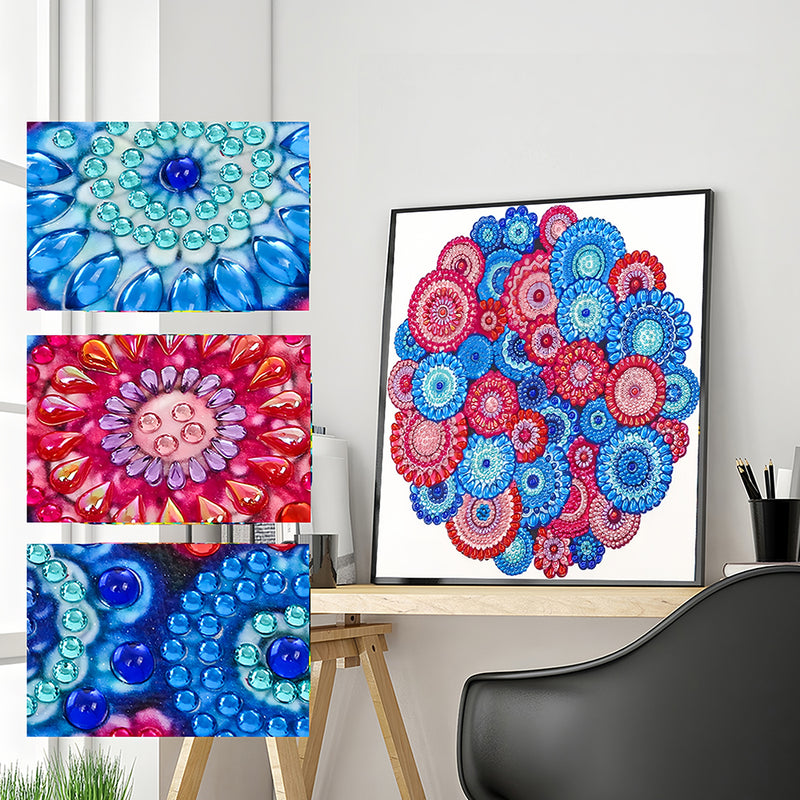 Red and Blue Bohemian Mandala Special Shaped Drills Diamond Painting