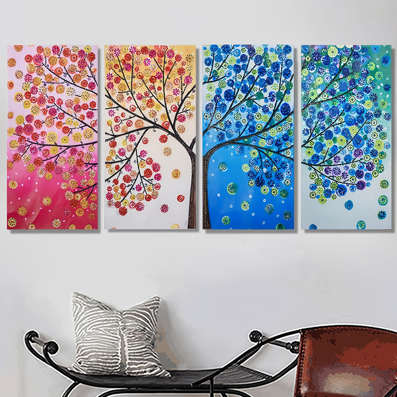 Colorful Four Seasons Tree 4 Pack Special Shaped Drills Diamond Painting