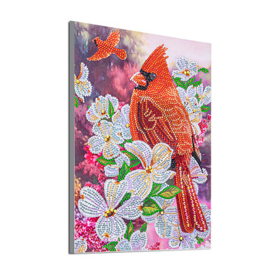 Cardinal and White Magnolia Special Shaped Drills Diamond Painting