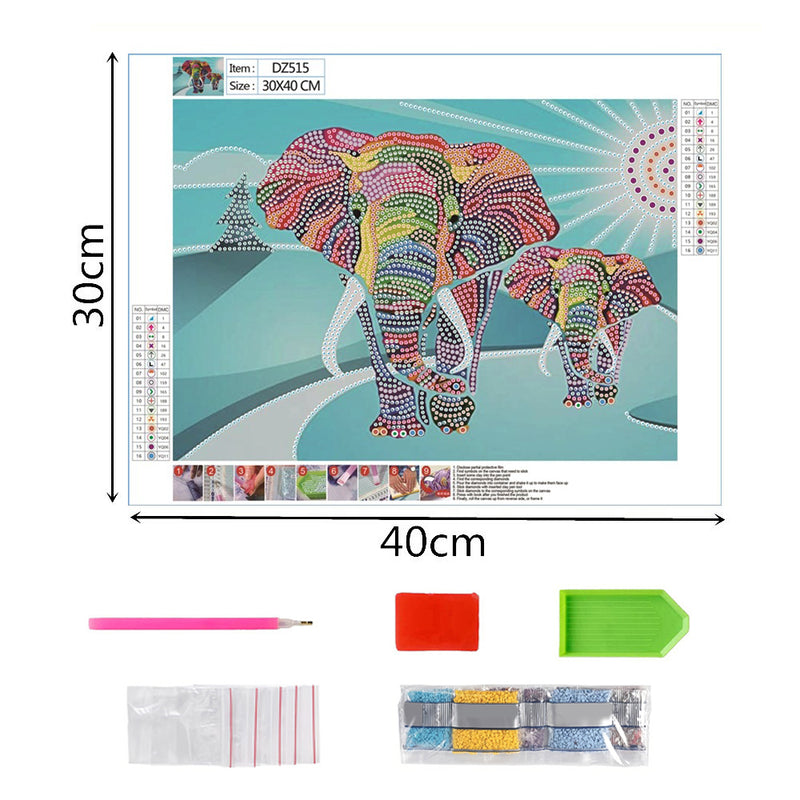 Elephant Mom and Baby Special Shaped Drills Diamond Painting